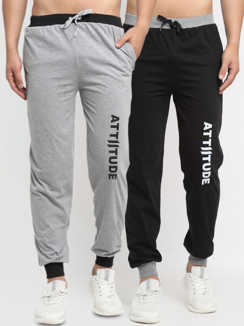 

VIMAL JONNEY Mens Grey & Black Pack of 2 Cotton Track Pants