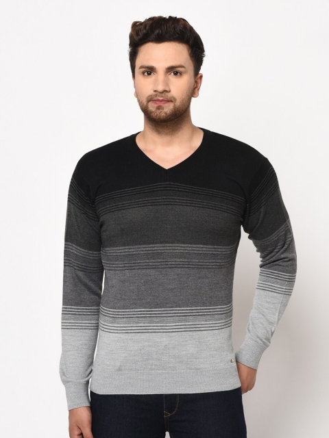 

98 Degree North Men Grey & Black Striped Pullover