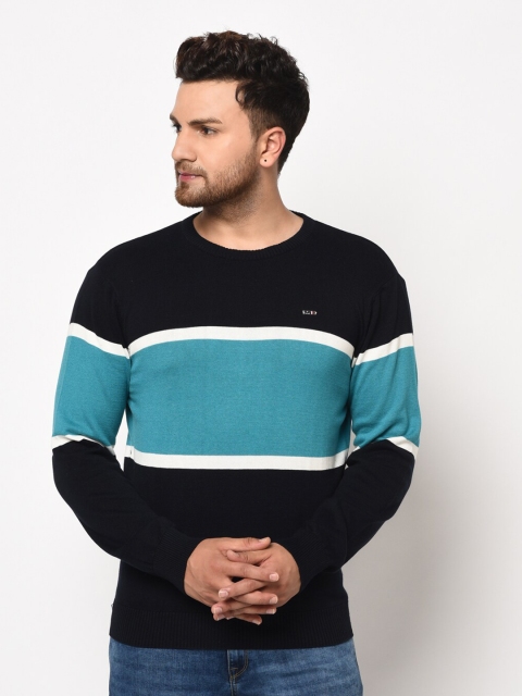

98 Degree North Men Navy Blue & Blue Striped Pullover