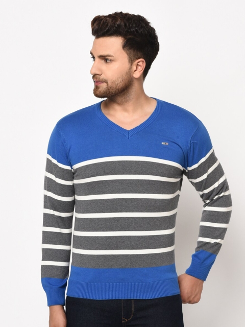 

98 Degree North Men Blue & Grey Striped Pullover