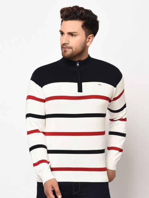 

98 Degree North Men White & Black Striped Pullover