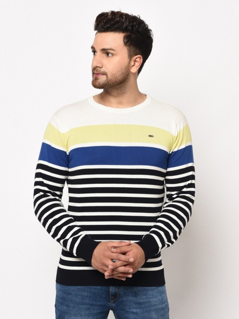 

98 Degree North Men Off White & Black Striped Pullover