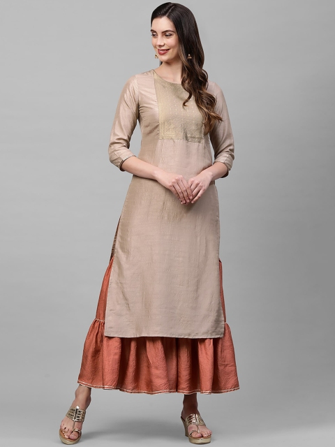 

Indo Era Women Beige & Peach-Coloured Kurta