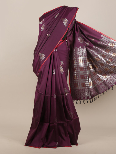 

Pothys Purple & Silver Ethnic Motifs Printed Art Silk Saree