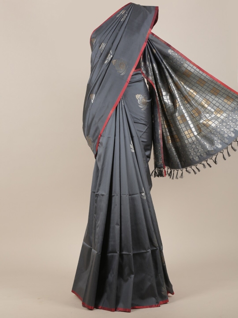 

Pothys Grey & Silver-Toned Floral Zari Art Silk Saree