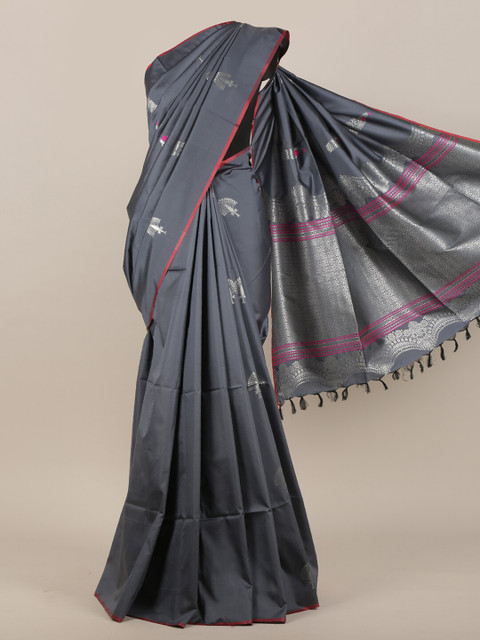 

Pothys Grey & Silver-Toned Ethnic Motifs Butter Silk Saree