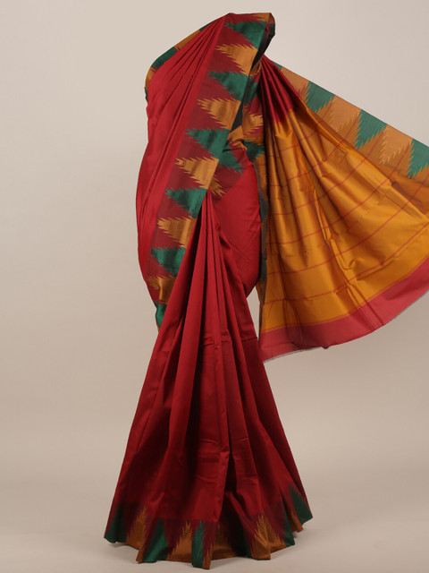 

Pothys Red & Mustard Gadwal Temple Border Art Silk Saree
