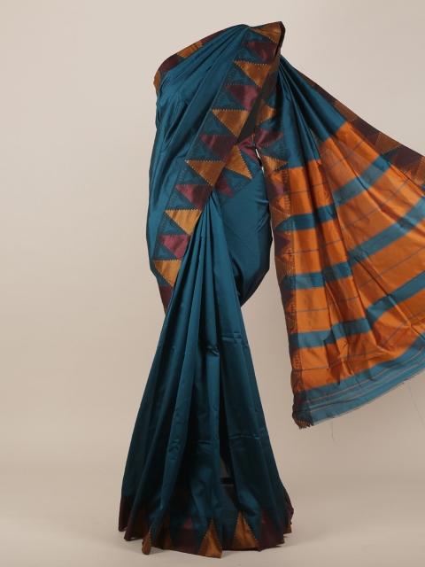

Pothys Navy Blue & Orange Printed Butter Silk Saree