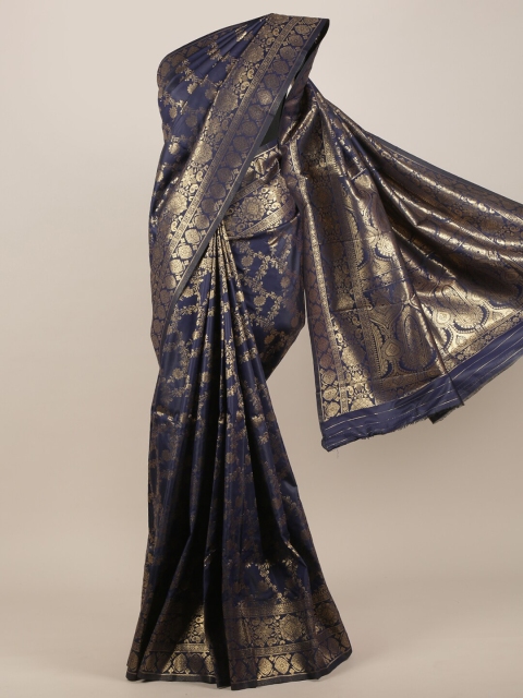 

Pothys Navy Blue & Gold-Toned Paisley Art Silk Saree