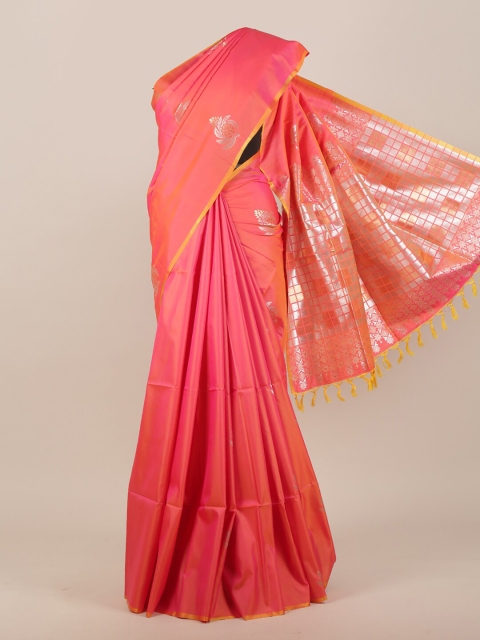 

Pothys Orange & Silver-Coloured Ethnic Motifs Zari Woven Design Art Silk Saree