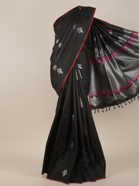 

Pothys Black & Silver-Toned Ethnic Motifs Butter Silk Saree