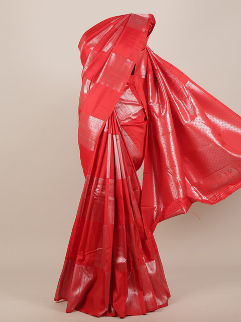 

Pothys Red & Silver-Toned Floral Zari Art Silk Saree