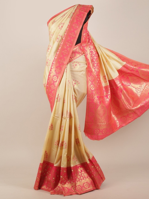 

Pothys Women Cream & Pink Woven Designed Saree
