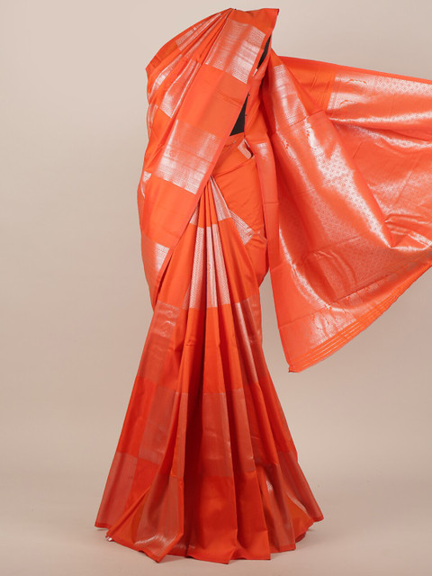 

Pothys Orange & Silver-Toned Zari Art Silk Saree