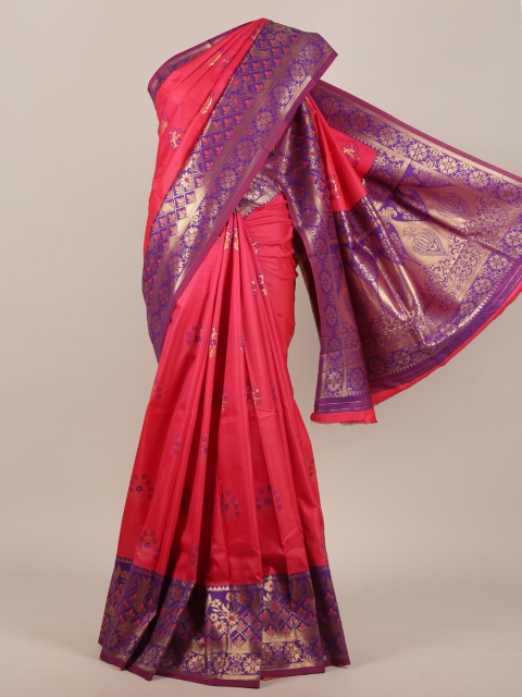 

Pothys Pink & Purple Floral Zari Art Silk Saree