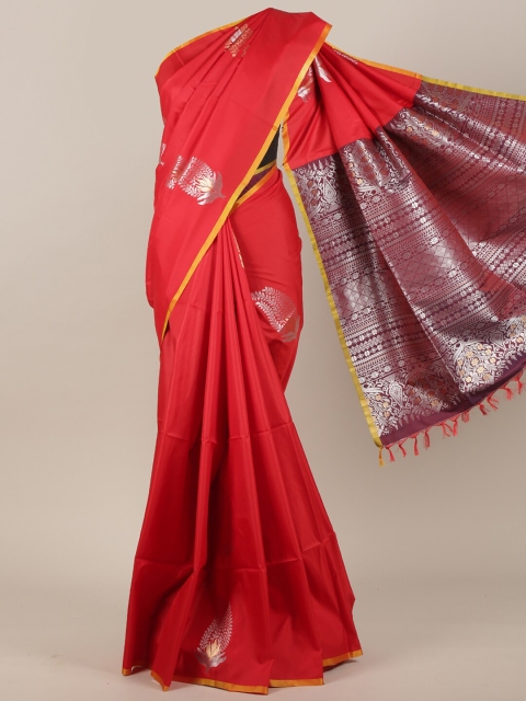 

Pothys Red & Silver Ethnic Motifs Woven Design Zari Art Silk Saree