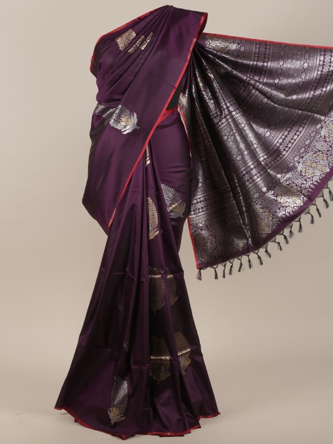 

Pothys Purple & Silver-Toned Floral Zari Art Silk Saree