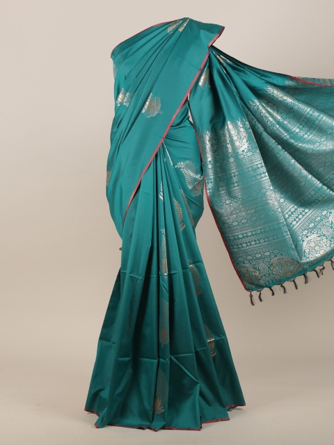 

Pothys Women Green & Silver-Toned Woven Designed Saree