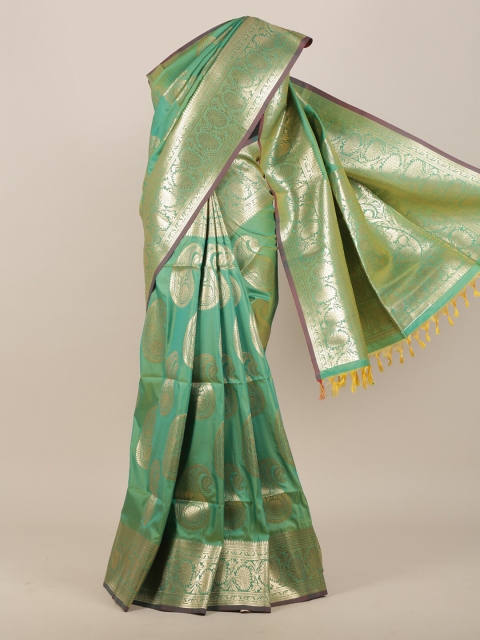 

Pothys Green & Gold-Toned Ethnic Motifs Zari Butter Silk Saree