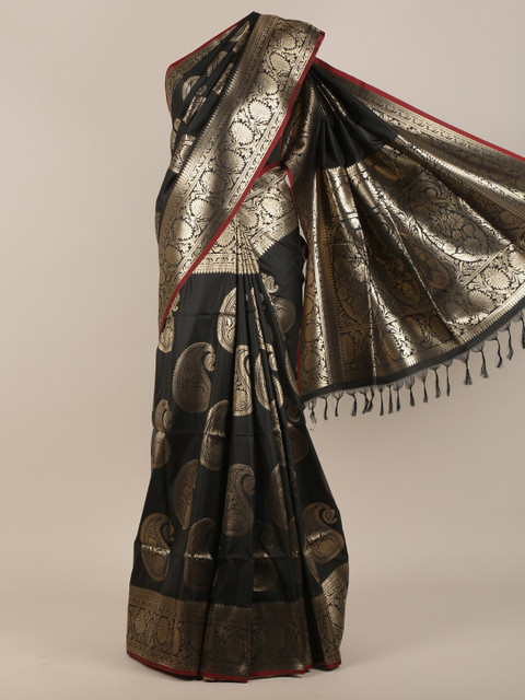 

Pothys Black & Gold-Toned Ethnic Motifs Art Silk Saree