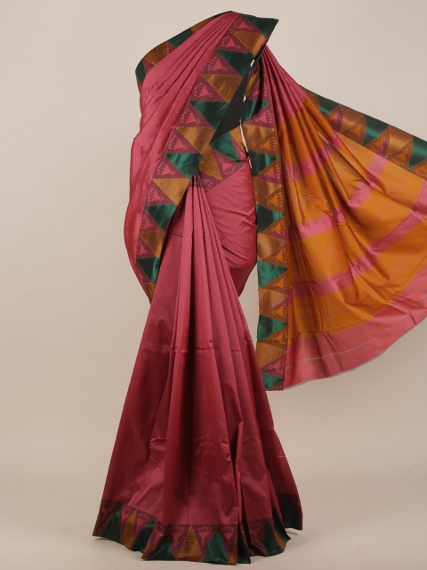 

Pothys Pink & Mustard Yellow Gadwal Temple Border Art Silk Saree