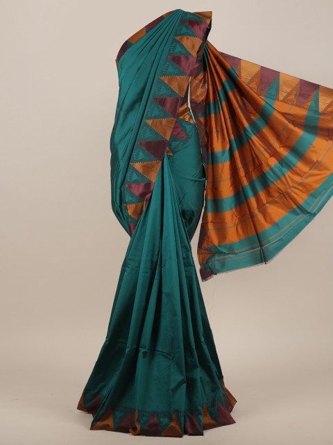 

Pothys Green & Brown Geometric Woven Border Art Silk Saree