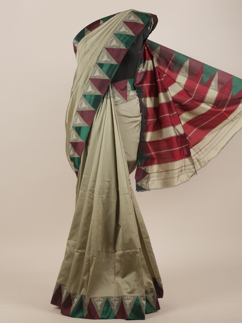 

Pothys Grey & Maroon Printed Butter Silk Saree
