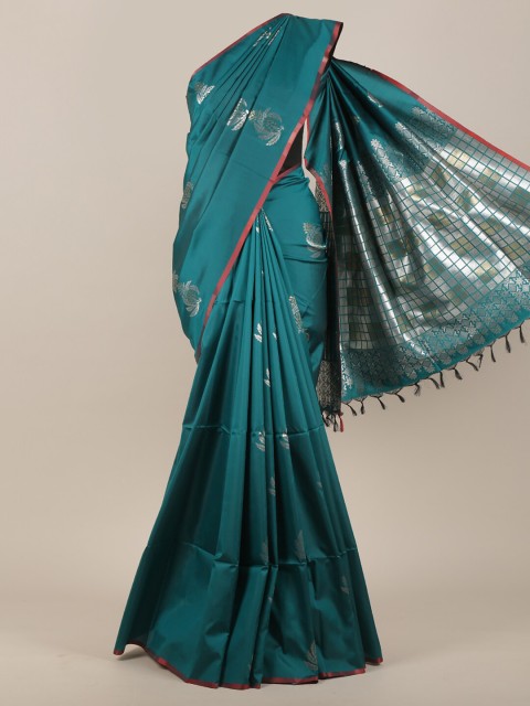 

Pothys Green & Silver-Toned Woven Design Zari Art Silk Saree