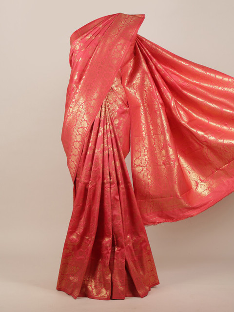 

Pothys Pink & Gold-Toned Ethnic Motifs Zari Butter Silk Saree