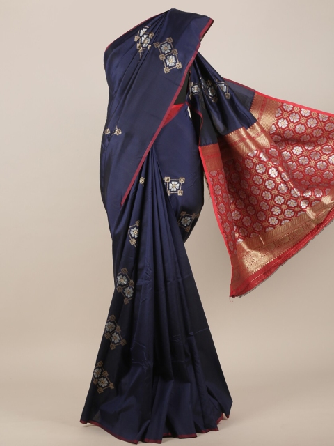 

Pothys Navy Blue & Red Ethnic Motifs Woven Design Art Silk Saree