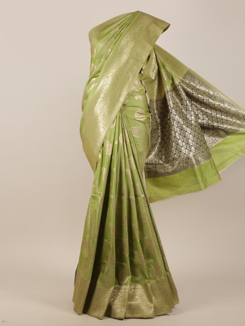 

Pothys Green & Silver-Toned Ethnic Motifs Zari Art Silk Saree