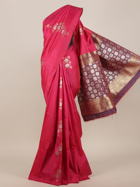

Pothys Fuchsia & Silver-Toned Zari Art Silk Saree