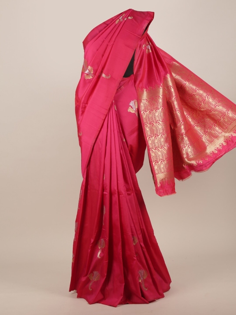 

Pothys Pink & Gold-Toned Floral Zari Art Silk Saree