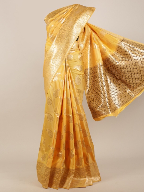 

Pothys Yellow & Gold-Toned Paisley Zari Art Silk Saree