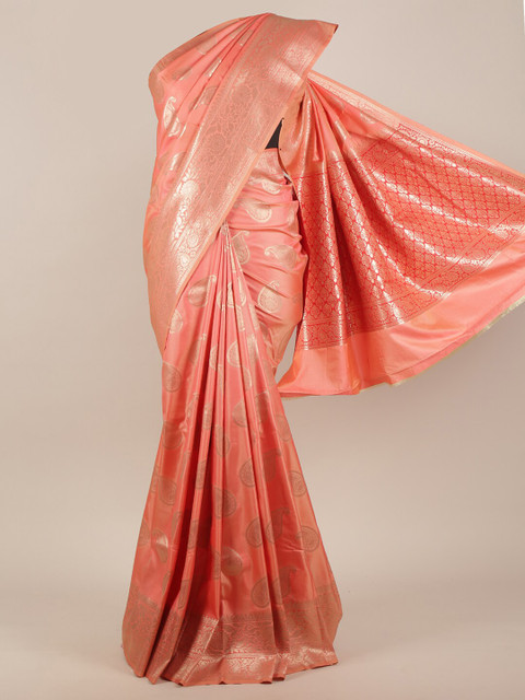 

Pothys Peach-Coloured & Gold-Toned Paisley Zari Art Silk Saree