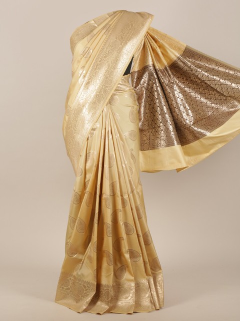 

Pothys Cream-Coloured & Brown Ethnic Motifs Woven Design Zari Art Silk Saree
