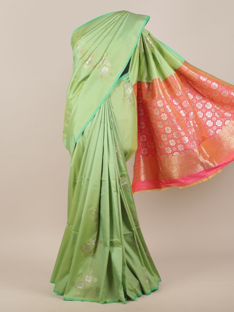 

Pothys Green & Pink Ethnic Motifs Woven Design Zari Art Silk Saree