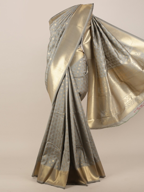 

Pothys Grey & Gold-Toned Ethnic Motifs Zari Art Silk Saree