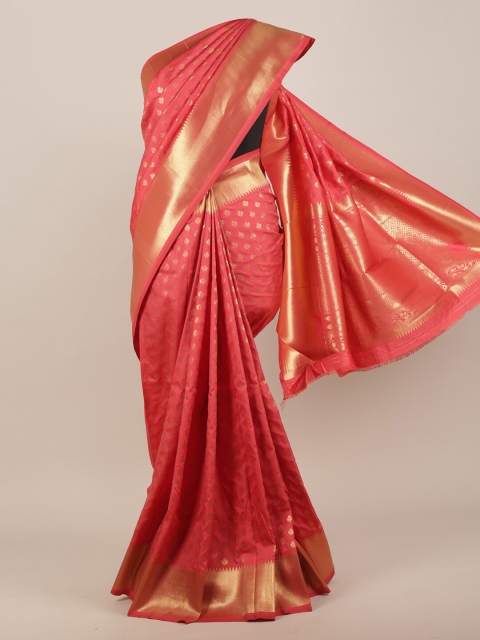 

Pothys Women Pink & Gold-Toned Ethnic Woven Designed Saree