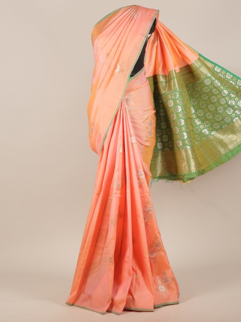 

Pothys Peach-Coloured & Silver-Toned Ethnic Motifs Art Silk Saree