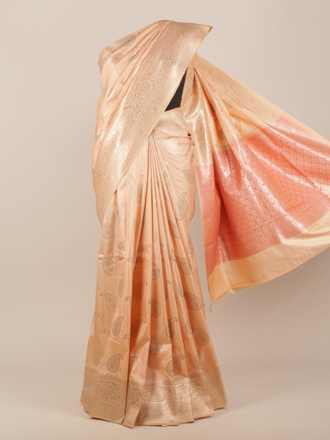 

Pothys Beige & Peach-Coloured Paisley Woven Design Zari Art Silk Saree