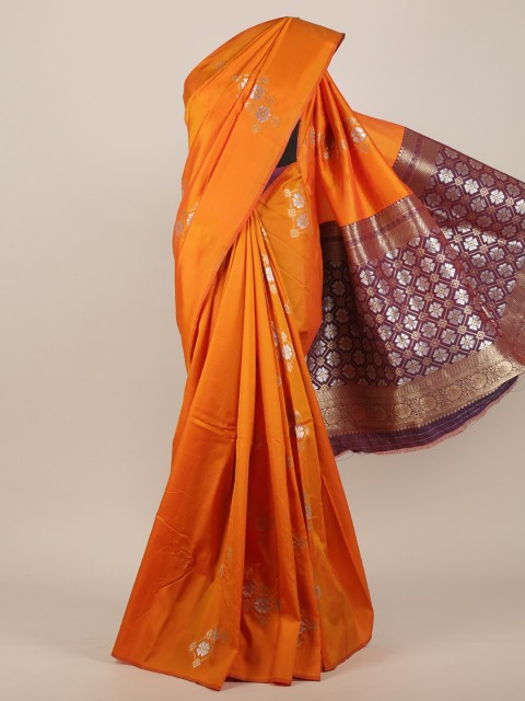 

Pothys Orange & Burgundy Ethnic Motifs Woven Design Zari Art Silk Saree