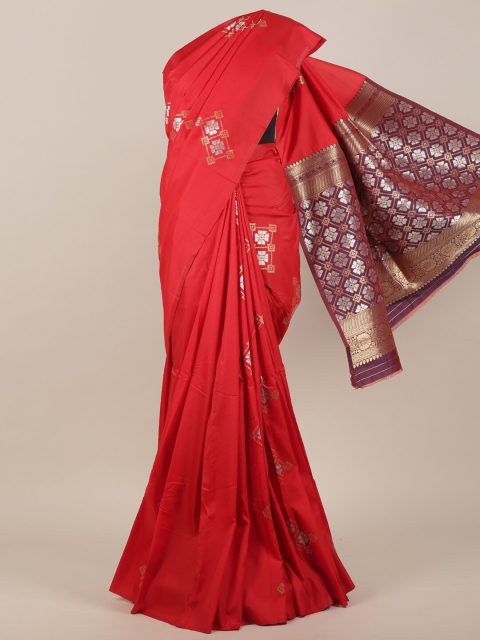 

Pothys Red & Silver-Toned Floral Art Silk Saree