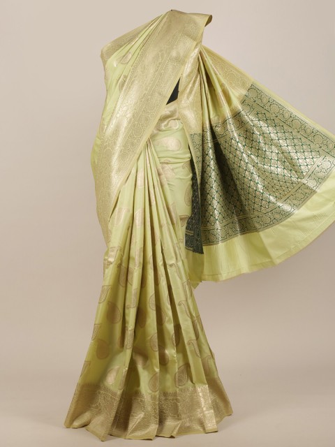 

Pothys Women Green Paisley Woven Designed Saree