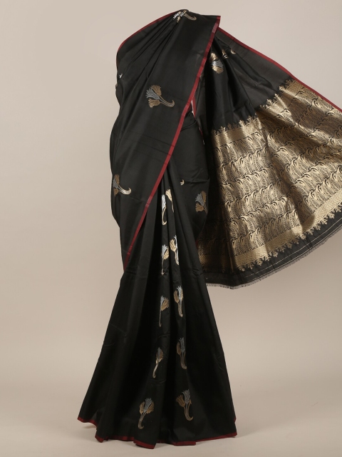 

Pothys Black & Gold-Coloured Ethnic Motifs Woven Design Zari Art Silk Saree