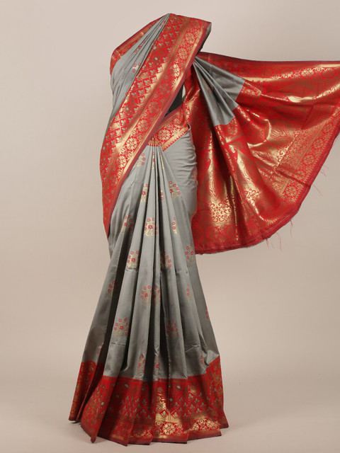 

Pothys Women Grey & Maroon Ethnic Woven Designed Saree