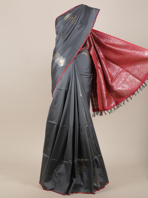 

Pothys Grey & Red Ethnic Motifs Zari Woven Design Art Silk Saree