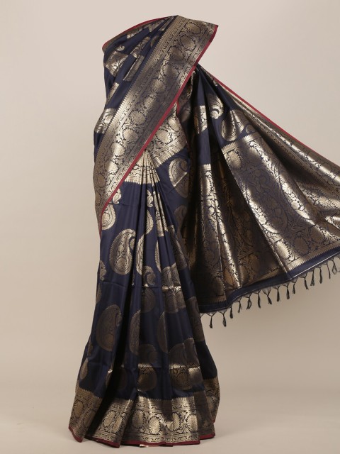 

Pothys Women Navy Blue Paisley Woven Designed Saree