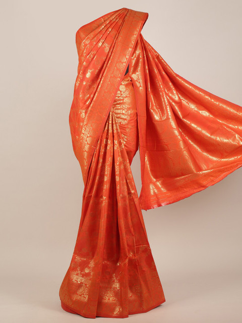

Pothys Orange Ethnic Motifs Art Silk Saree