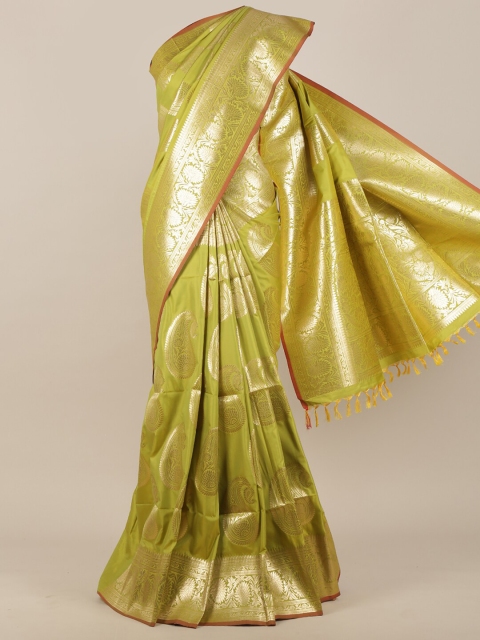 

Pothys Green & Gold-Coloured Paisley Zari Woven Design Art Silk Saree